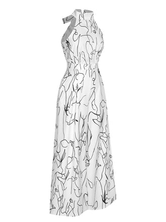 Tuta lunga linee geometriche senza maniche bianco anni '30