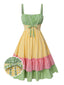 Abito patchwork multicolore anni '50 con spalline a quadri