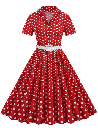 Abito con cintura e revers a pois rosso anni '50