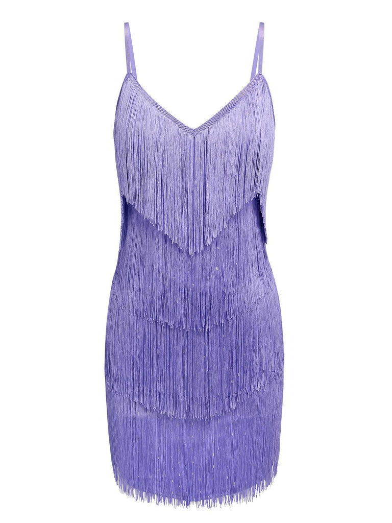 Abito con frange e spalline sottili viola anni '60