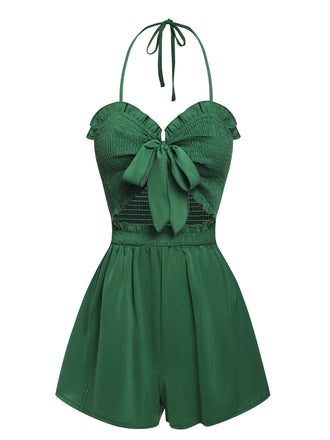 Tuta corta smock con scollo a cuore verde anni '60