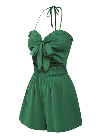 Tuta corta smock con scollo a cuore verde anni '60
