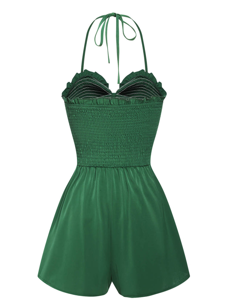 Tuta corta smock con scollo a cuore verde anni '60