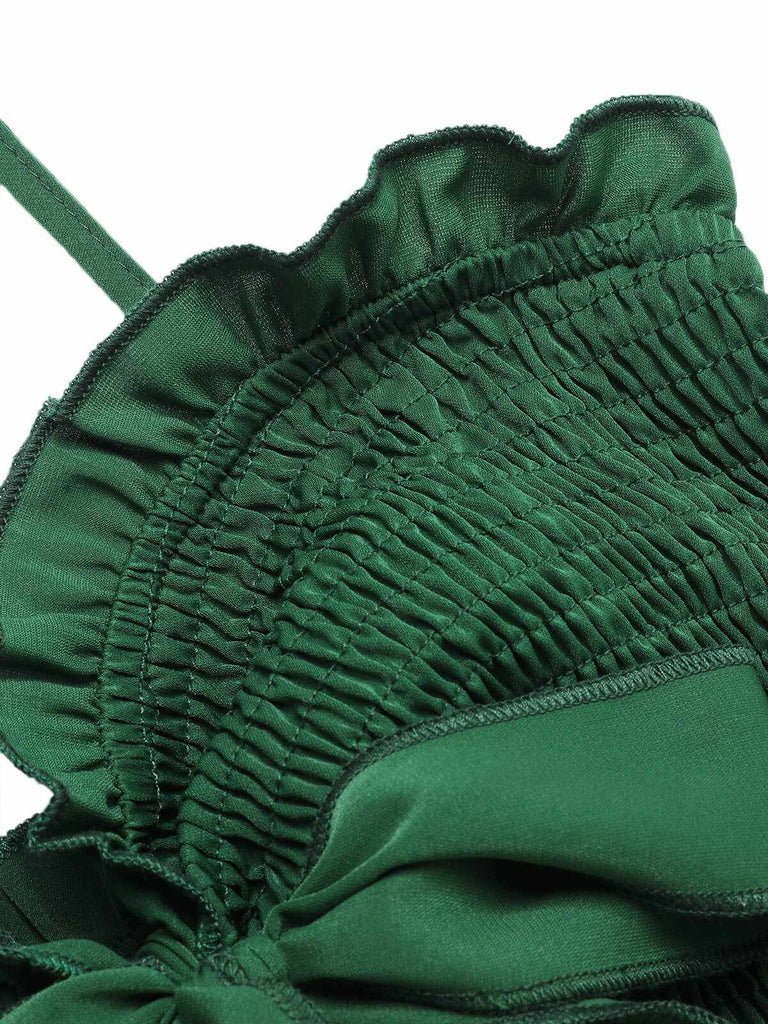 Tuta corta smock con scollo a cuore verde anni '60