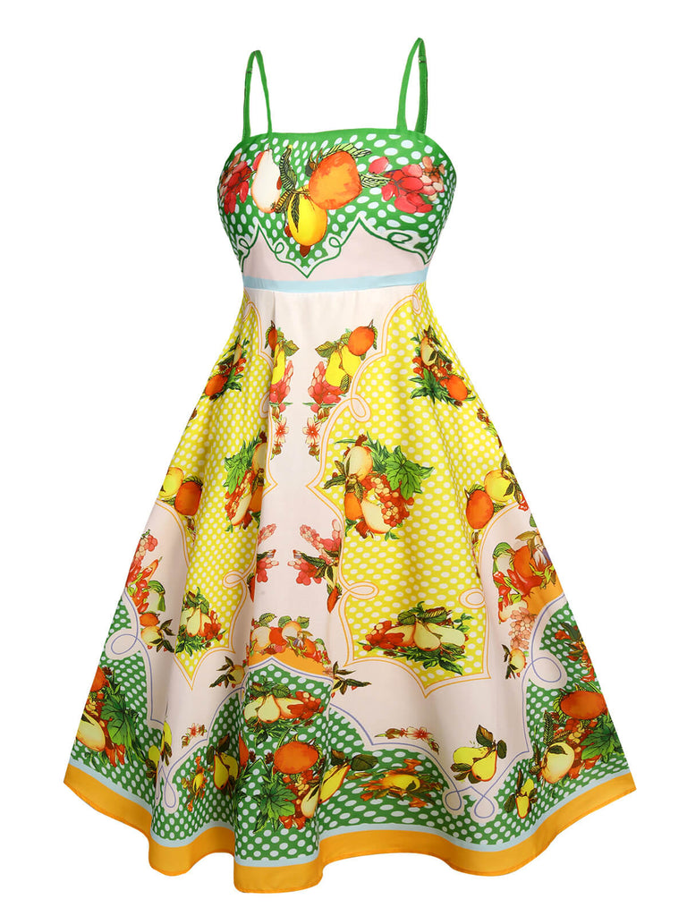 Abito midi con stampa di limone multicolore anni '40