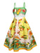 Abito midi con stampa di limone multicolore anni '40