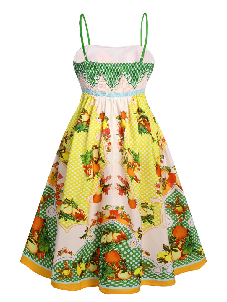 Abito midi con stampa di limone multicolore anni '40