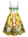 Abito midi con stampa di limone multicolore anni '40
