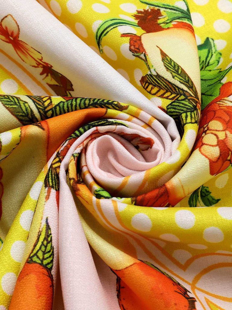 Abito midi con stampa di limone multicolore anni '40