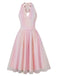 Abito con paillettes in rete e scollo all'americana rosa anni '50