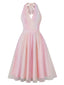 Abito con paillettes in rete e scollo all'americana rosa anni '50