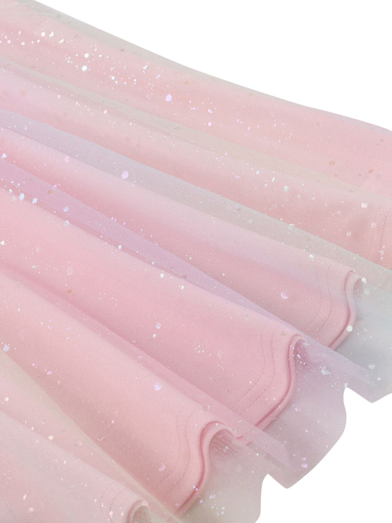Abito con paillettes in rete e scollo all'americana rosa anni '50