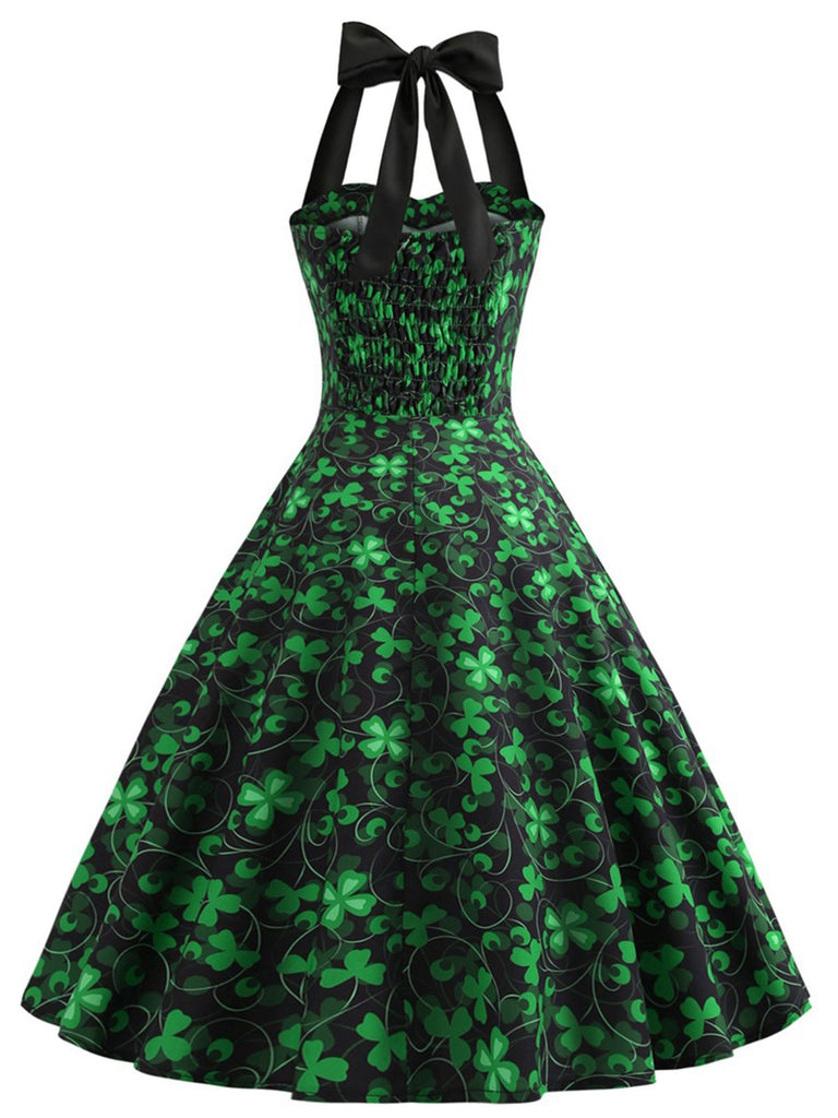 Abito trifoglio con scollo all'americana patchwork verde anni '50
