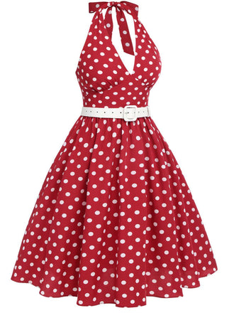 [Taglia Forti] Abito scollo all'americana a pois rosso anni '50