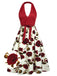 Abito con scollo all'americana e rose fiocco rosso anni '50