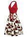 Abito con scollo all'americana e rose fiocco rosso anni '50