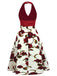 Abito con scollo all'americana e rose fiocco rosso anni '50