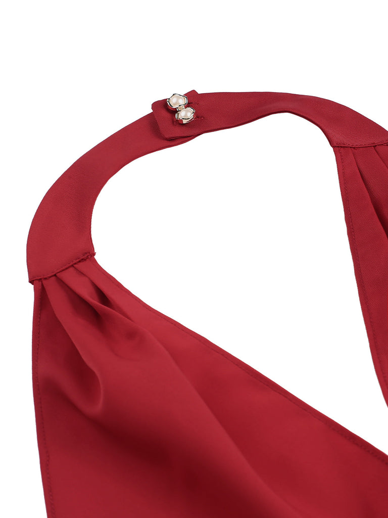 Abito con scollo all'americana e rose fiocco rosso anni '50