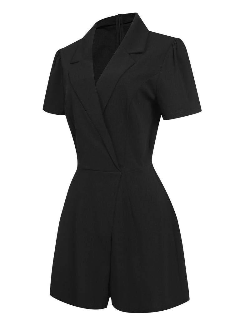 Tuta corta con scollo a V e revers a tinta unita anni '50