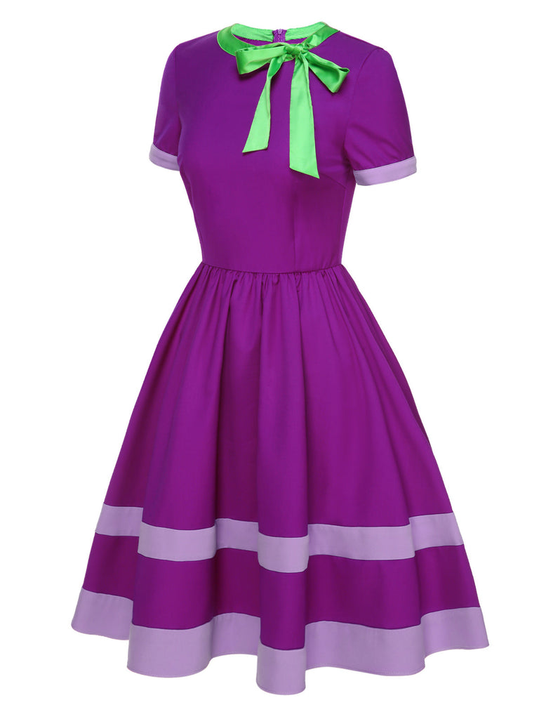 Abito con collo annodato tinta unita viola anni '50