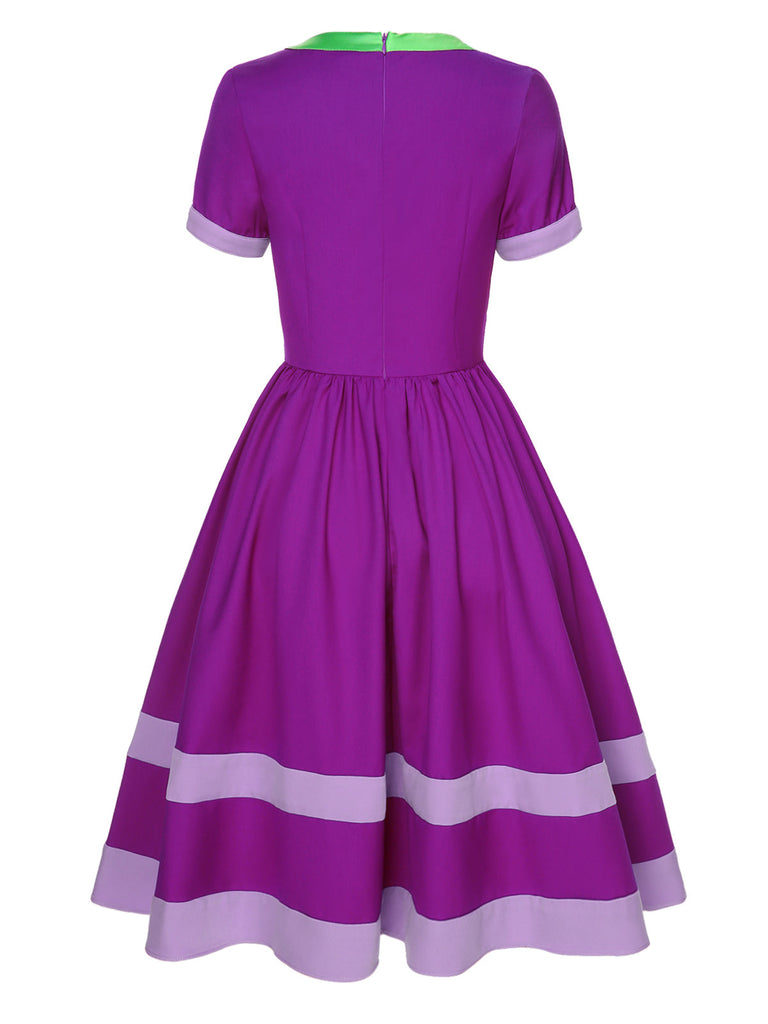 Abito con collo annodato tinta unita viola anni '50