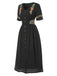 Abito in puro cotone floreale scollo a V nero anni '40