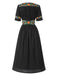 Abito in puro cotone floreale scollo a V nero anni '40