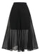2PCS Canotta scollo a V e gonna a pieghe nero anni '60