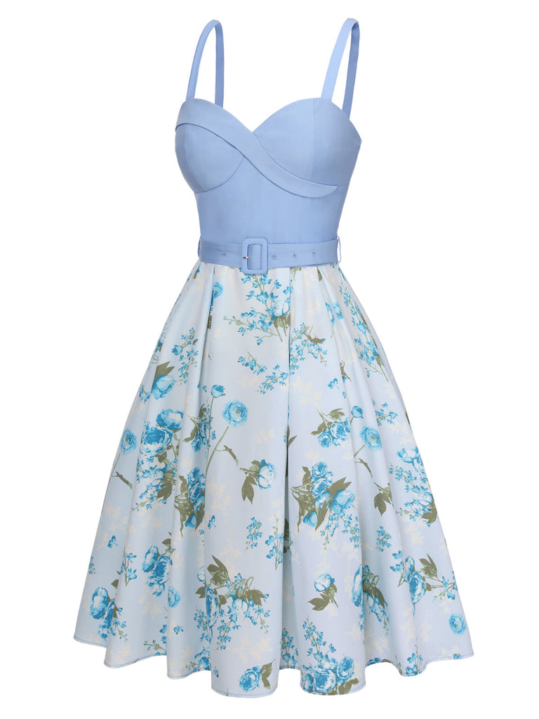 Abito con cintura e spalline sottili blu anni '50