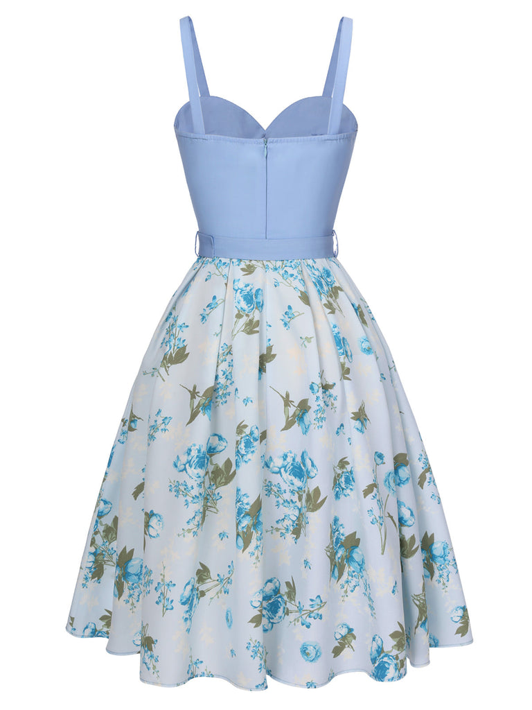 Abito con cintura e spalline sottili blu anni '50