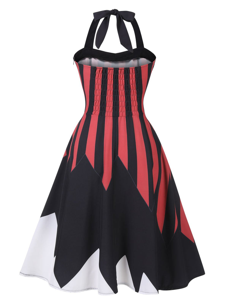 Abito con teschio scollo all'americana Halloween nero anni '50