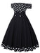 Abito a pois con spalle scoperte nero anni '50