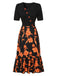Abito patchwork floreale con scollatura irregolare nero anni '30