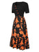 Abito patchwork floreale con scollatura irregolare nero anni '30