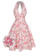 Abito scollo a V floreale rosa anni '50