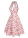 Abito scollo a V floreale rosa anni '50
