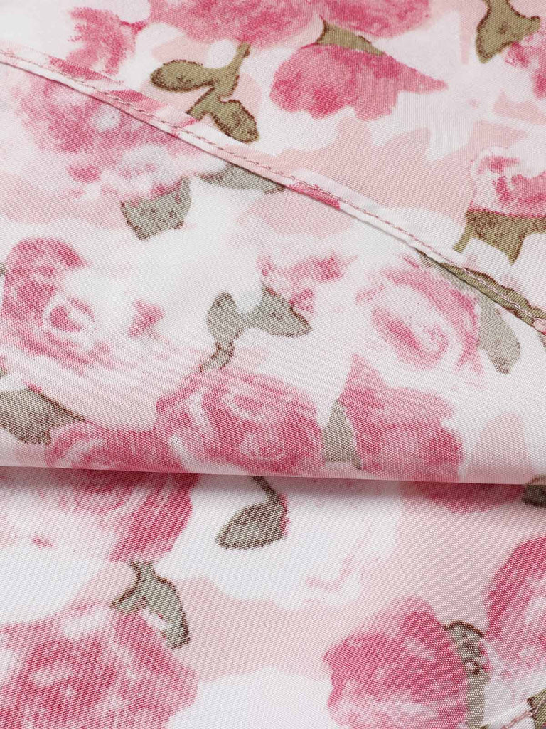 Abito scollo a V floreale rosa anni '50