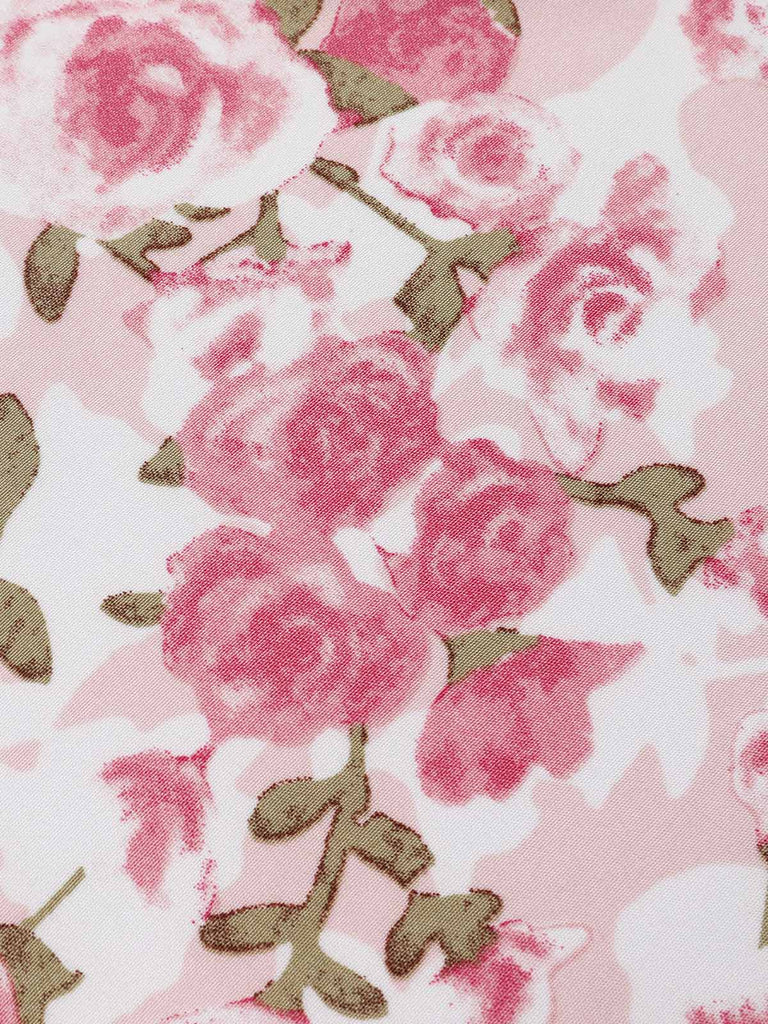 Abito scollo a V floreale rosa anni '50