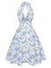 Abito scollo a V floreale rosa anni '50
