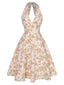 Abito scollo a V floreale colore arancione anni '50