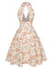 Abito scollo a V floreale rosa anni '50