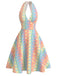 Abito scollo a V floreale rosa anni '50