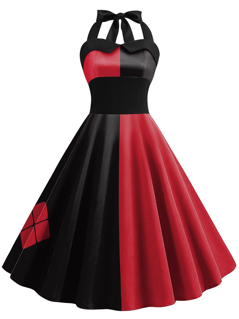 Abito con scollo all'americana rosso e nero anni '50