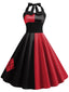 Abito con scollo all'americana rosso e nero anni '50