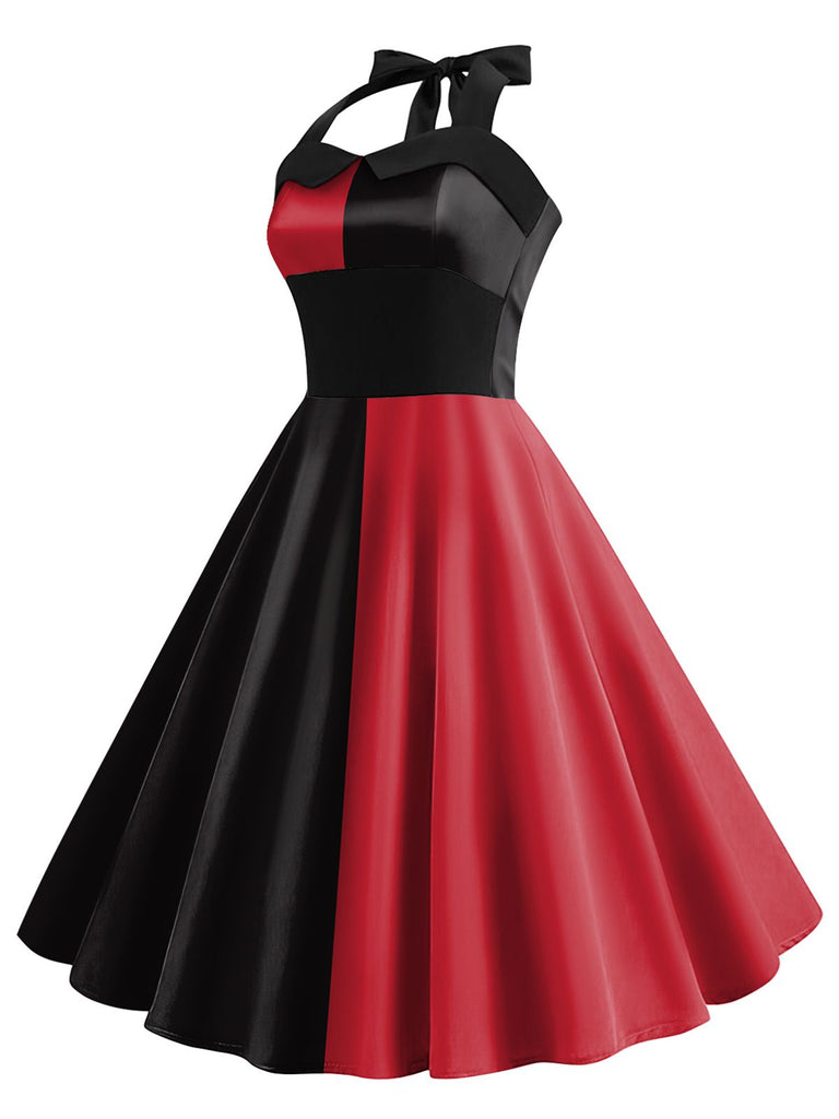 Abito con scollo all'americana rosso e nero anni '50