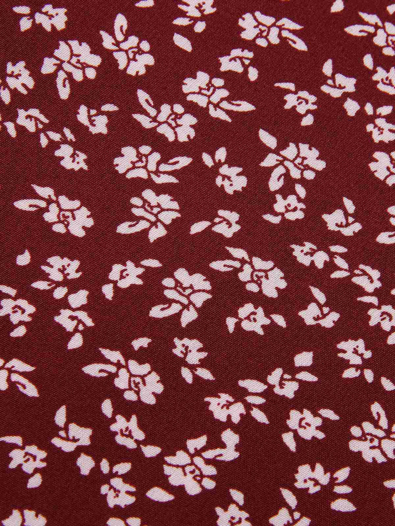 Abito fiori a fiorellini con scollo a V bordeaux anni '40