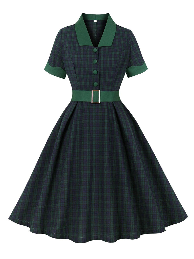Abito con revers in tartan Blackwatch verde anni '50