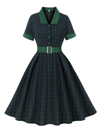 Abito con revers in tartan Blackwatch verde anni '50