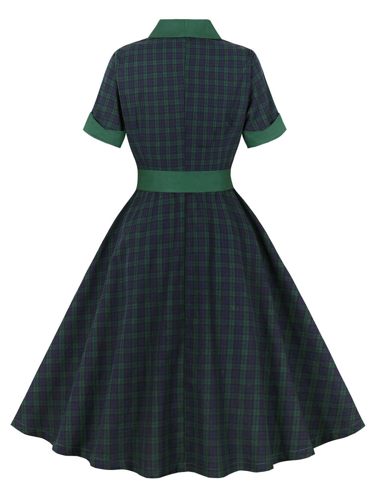 Abito con revers in tartan Blackwatch verde anni '50