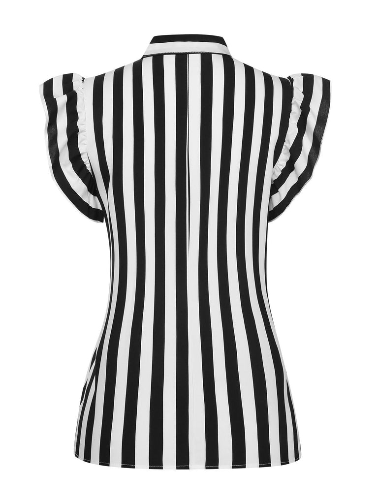 2PCS Camicetta colletto a righe e pantaloni bretelle nero anni '30
